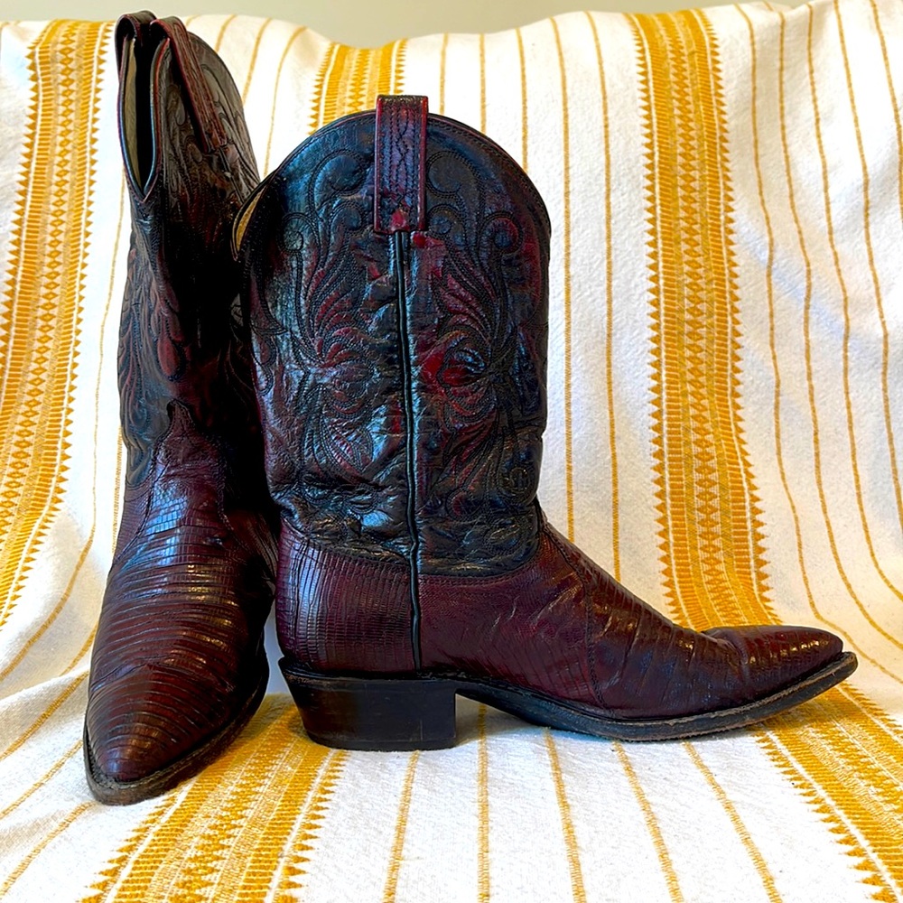 Dan Post Vintage Lizard Women’s Western Cowboy Cowgirl Boots 8.5 Burgundy Wine